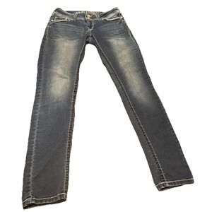 WallFlower Skinny Jeans Women's Size 1 Blue Stretch Denim Rhinestone Embellished